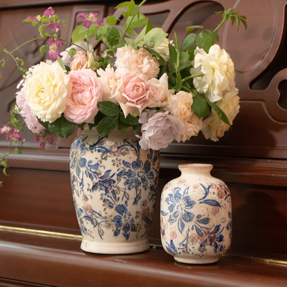 

Vintage Forest European Blue and White Ice Cracking Glaze with Old Classical Pattern Ceramic Vase, Water Cultivated, Dried Flowe