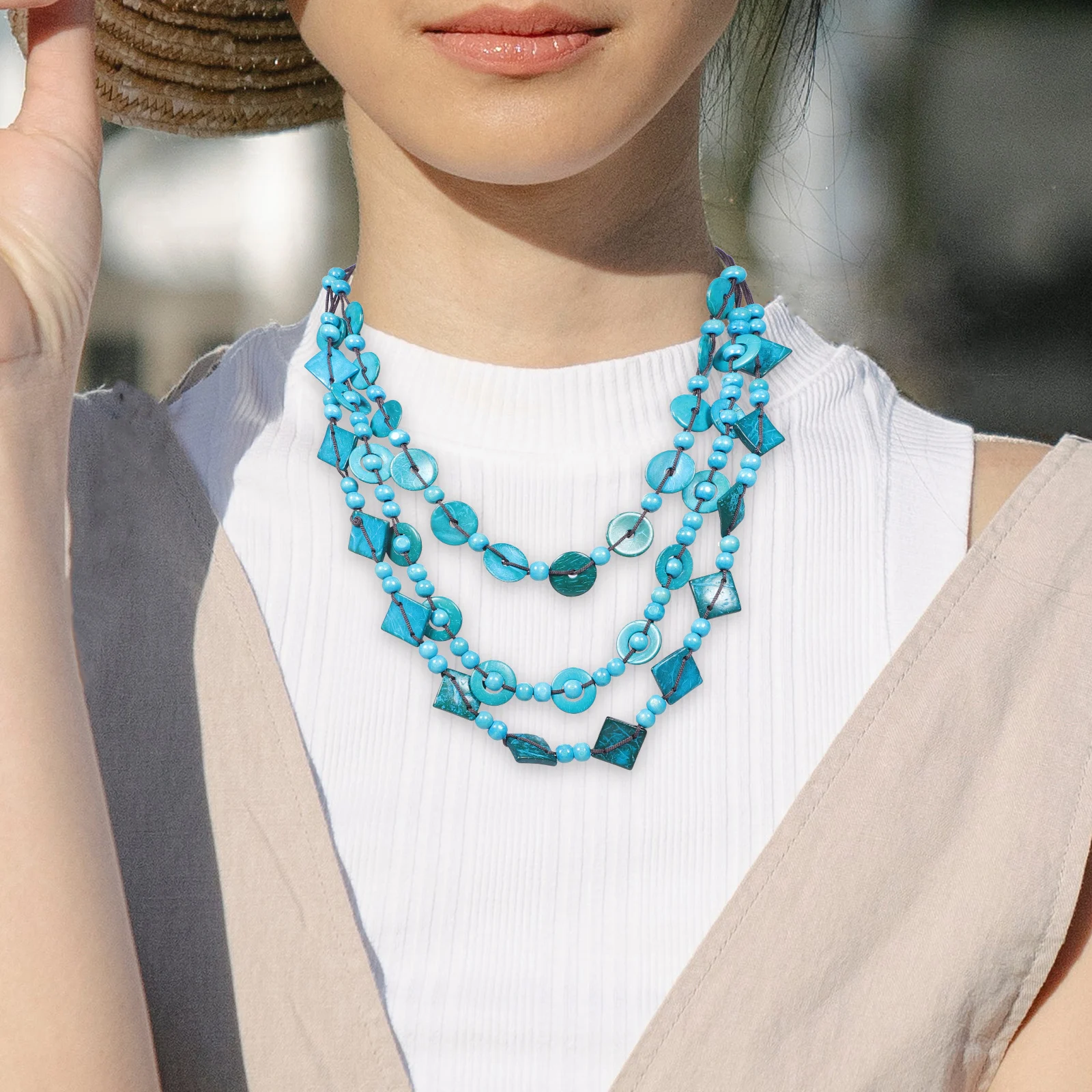 Retro geflochtene Kokosnussschale handgestrickter Holz Strandschmuck für Frauen Böhmen Stil Anhänger Ozean Halskette