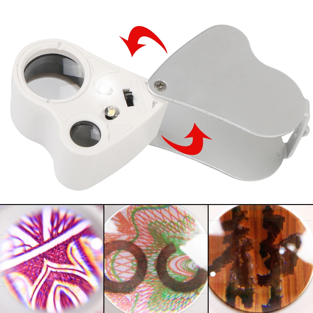

Portable Magnifying Glass 60X 30X Loupe Illuminated 2 In 1 With LED Lighting Jeweler Loupe Magnifier Folding Handheld Magnifier