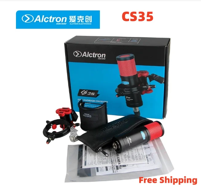 Alctron CS35 large diaphragm condenser microphone with shock mount and pop filter for studio recording/stage performance