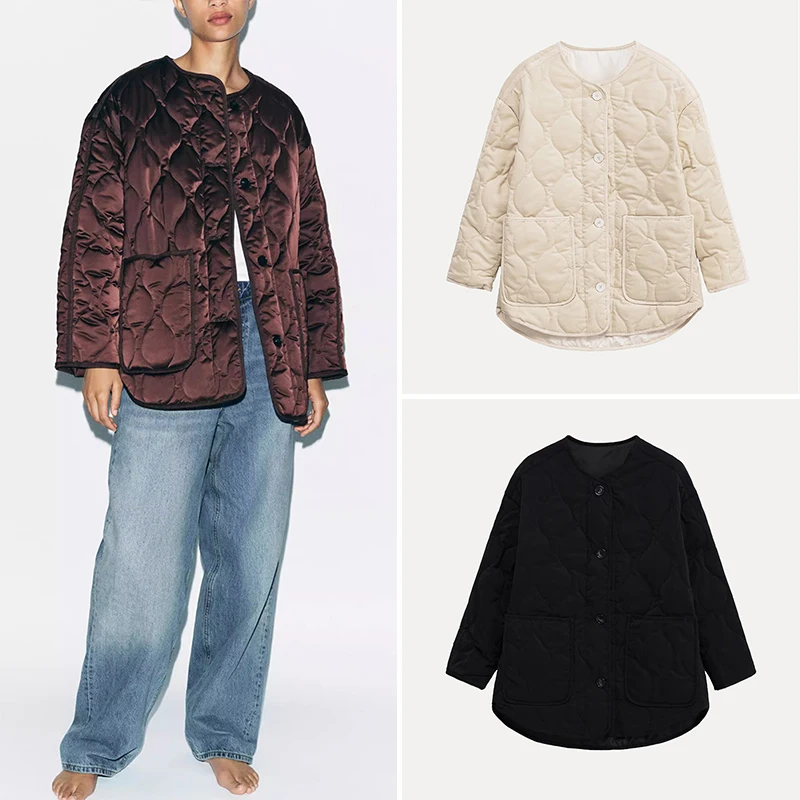 シルクサテンのような肌触りのコットンジャケット レディース スリーブ ラウンドネック コート 2025年夏新作 通勤 スリーブ ロング スリーブ 無地