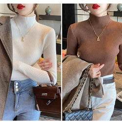 Zimowy sweter damski z długim rękawem Mock Neck Pullover Slim Knit Sweater Women Tops Blusas Mujer De Moda 2024 Blusa J995