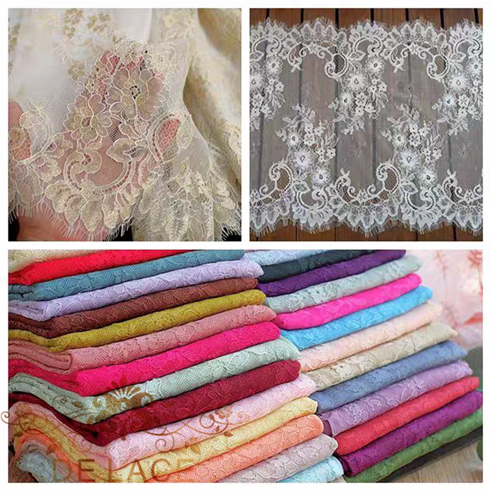

French Chantilly Lace Corded Floral Embroidered Eyelash Lace Fabric Wedding Dress DIY Accessories