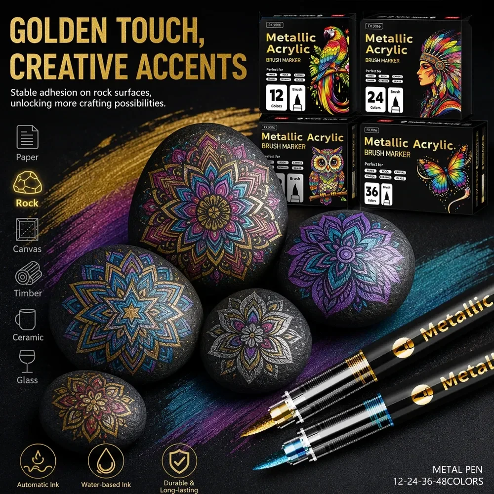 12 Metallic Acrylic Colour Markers with Clear Collectors, Store Selected Set