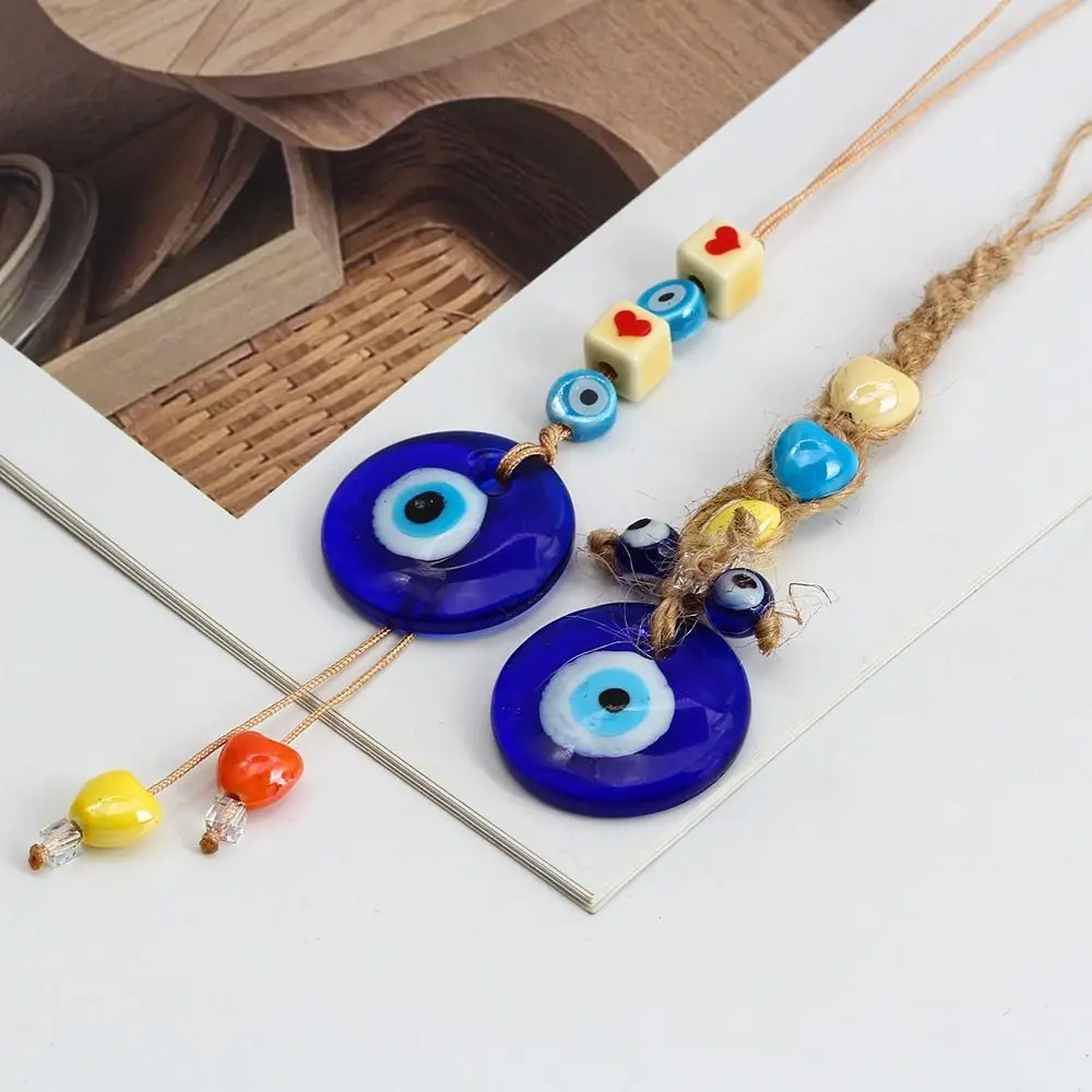 Braided Rope Wall Hanging Retro Glass Pendant Liuli Demon Eye Pendant Car Hanger Decoration Blue Eye Key Chain Home Wall Hanger