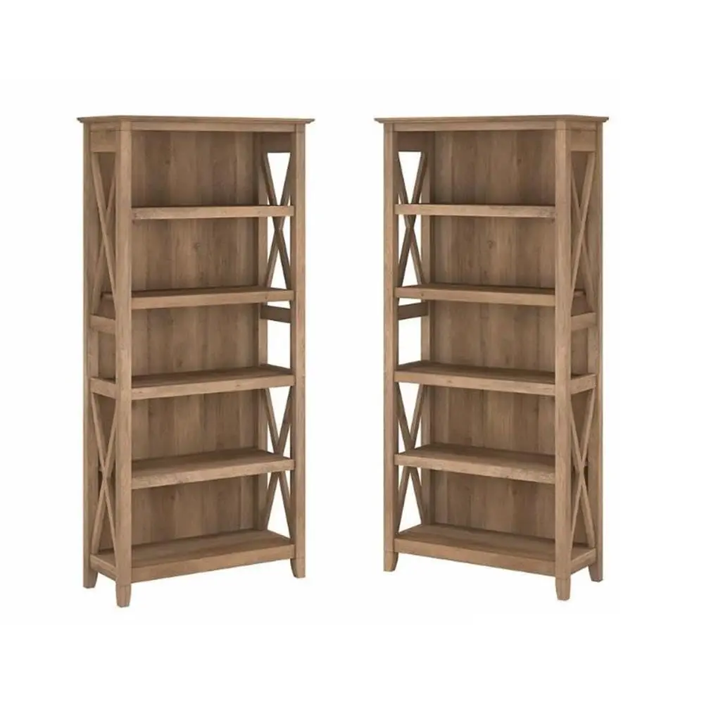 5 Tier Wood Bookcase Set Reclaimed Pine Storage Display Home Office 2 Pack, Customized