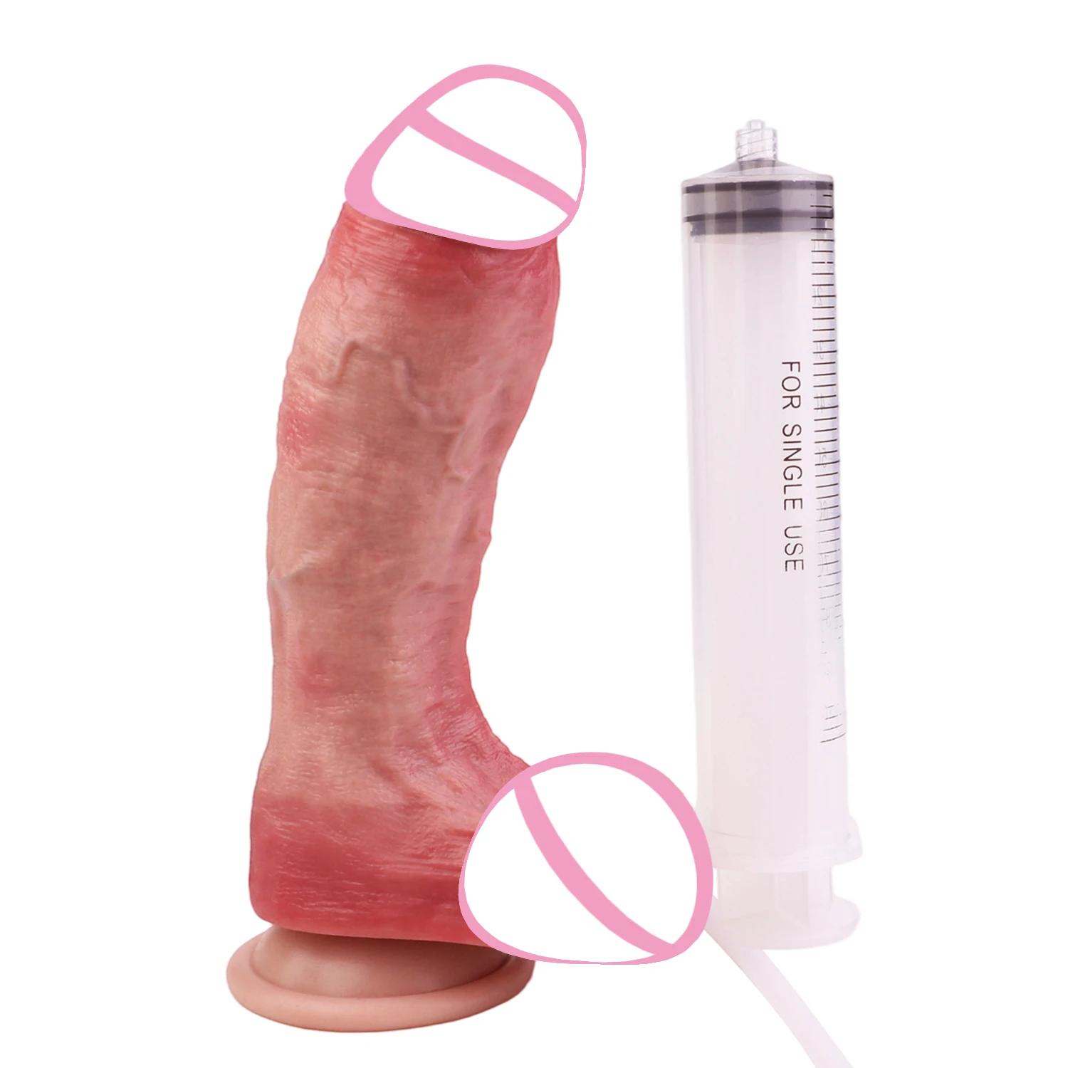 SXXY Ejaculation Realistic Dildo Dual Layer Skin Feeling Penis With Suction Cup Female Male Masturbator Syringe Squirting Sextoy