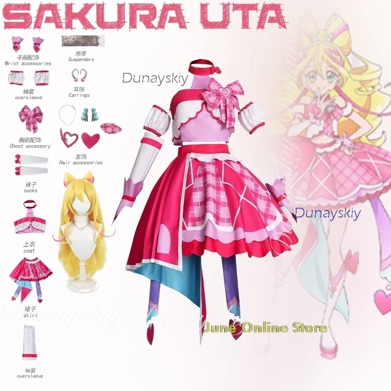 Disfraz de Halloween para mujer, Pretty Cure Sakura Uta, Cosplay, una chica animada alegre con disfraz rosa, ropa de Anime para adultos