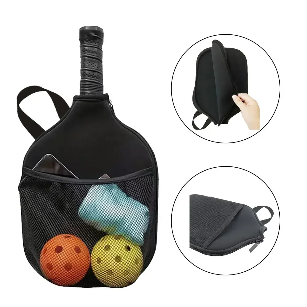 Pick Ball Racquet Sleeve Tote Bag Zippered Racket Storage Bags with Mesh Organizer Handbag Pouch Text Letter Printed Series