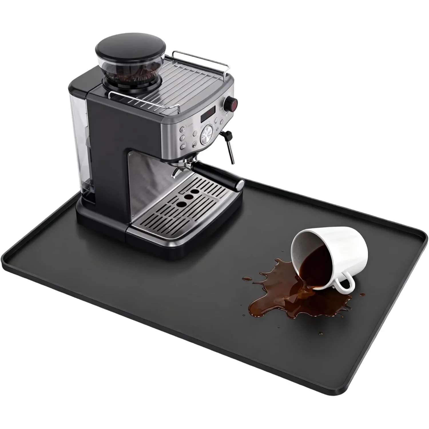 24-Inch Coffee Mat, Heat Resistant Silicone Bar Mat for Countertop, Thick Non-Slip Protector Under Espresso Machine and Makers