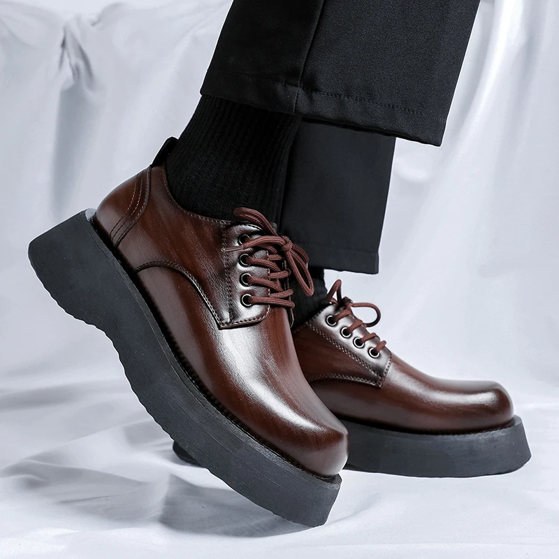 Spring New British Style Hight Quality Men Leather Height Increasing Shoes Brown Black Hombre Daily Dress Classic Business Casua