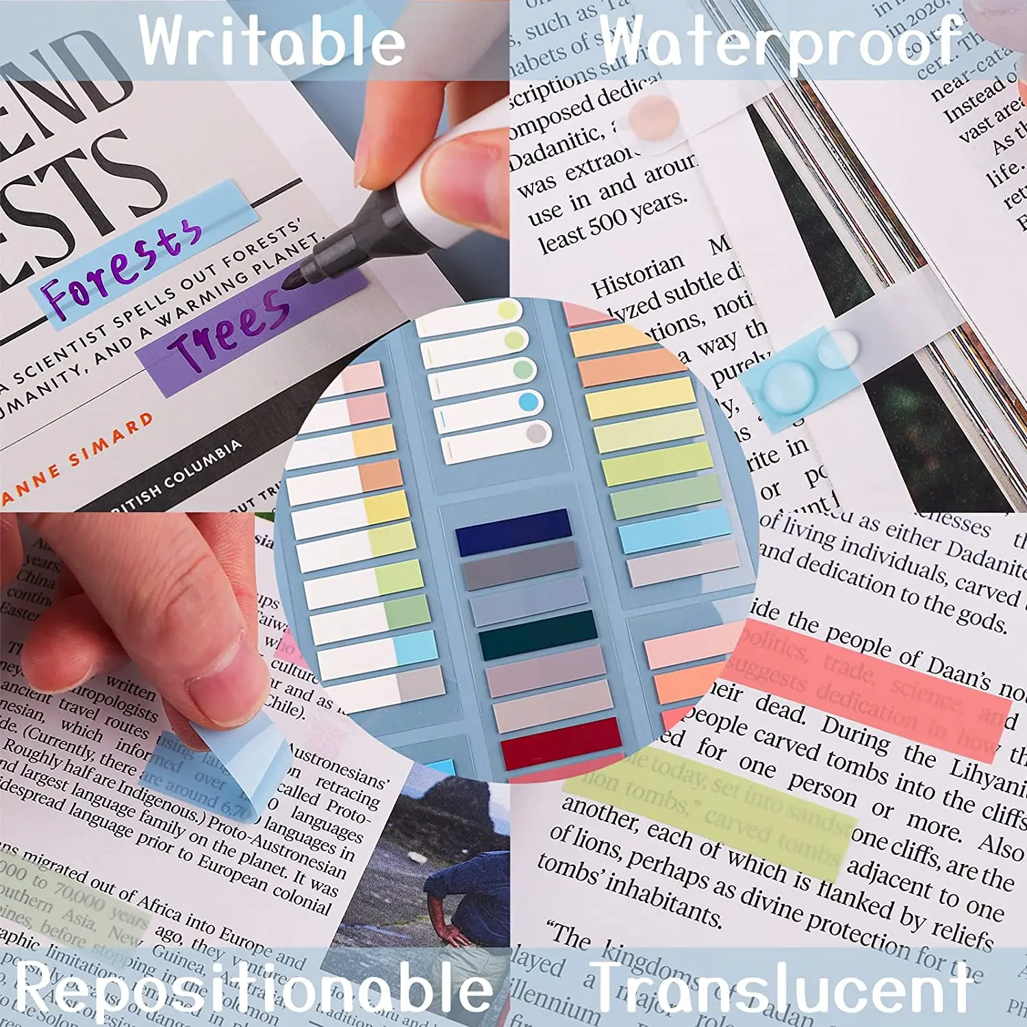 200 シートモランディ透明蛍光インデックスタブ PET 矢印フラグ付箋ページマーカープランナーステッカーオフィス学校