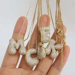 18K Gold Plated Chubby Alphabet Initial Necklace Box Chain Letter Choker Waterproof Sparkle Zircon Collar Jewelry Birthday Gifts