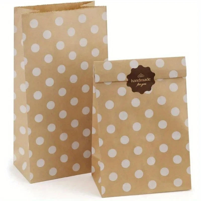 10pcs, 4lb 5x2.95x9.45 Inches Kraft Paper Bags, Snack Bags, Bread Bag, Craft Bags, Kraft Paper Brown Lunch Bags with White Dot