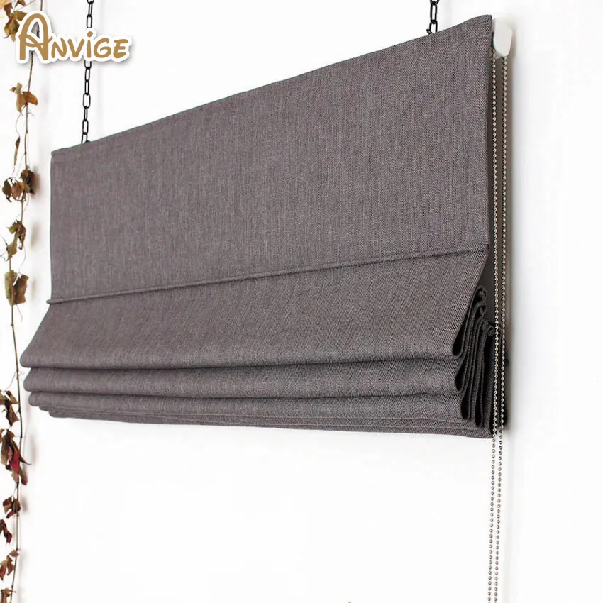 

Modern Motorized Cotton Linen Thickness Dark Grey Flat Roman Shades Customized Roman Blinds With Installation Included