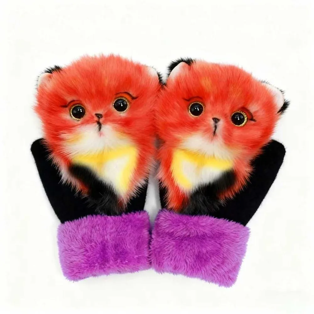 New Fleece Lined Warm Winter Gloves Animal Pattern Thickened Gloves Korean Style Animal Gloves Winter Wear