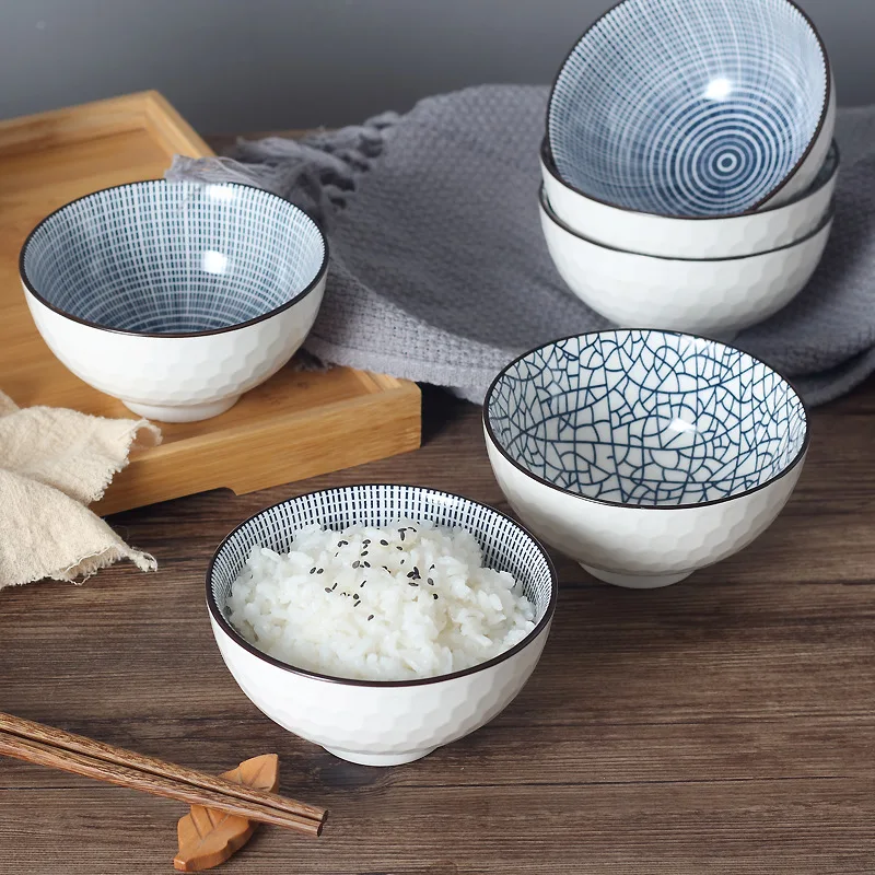 

Japanese creative design diamond pattern stroke flower crack soup bowl noodle bowl household ceramic tableware