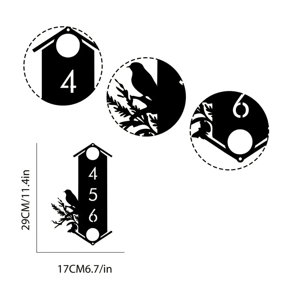 ป้ายที่อยู่โลหะสไตล์นกที่กําหนดเองอย่างมีสไตล์พร้อมป้ายหมายเลขแนวตั้งส่วนบุคคลติดผนังย้อนยุคเหมาะสําหรับบ้าน