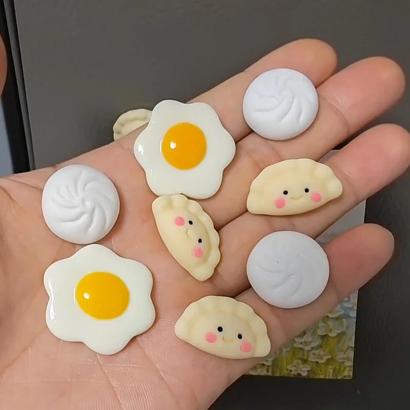 6pcs Simulated Funny Chinese Breakfast Food Series Fridge Magnet Pouched Egg Dumplings Steamed Bun Refrigerator Home Decor