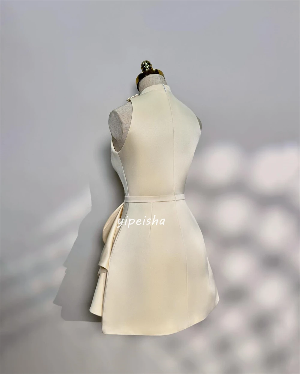 Customized Exquisite Satin Bow Sash Ruffle Pleat Ruched A-line O-Neck Midi Dresses Cocktail Dresses Classic Unisex Simple Elegan