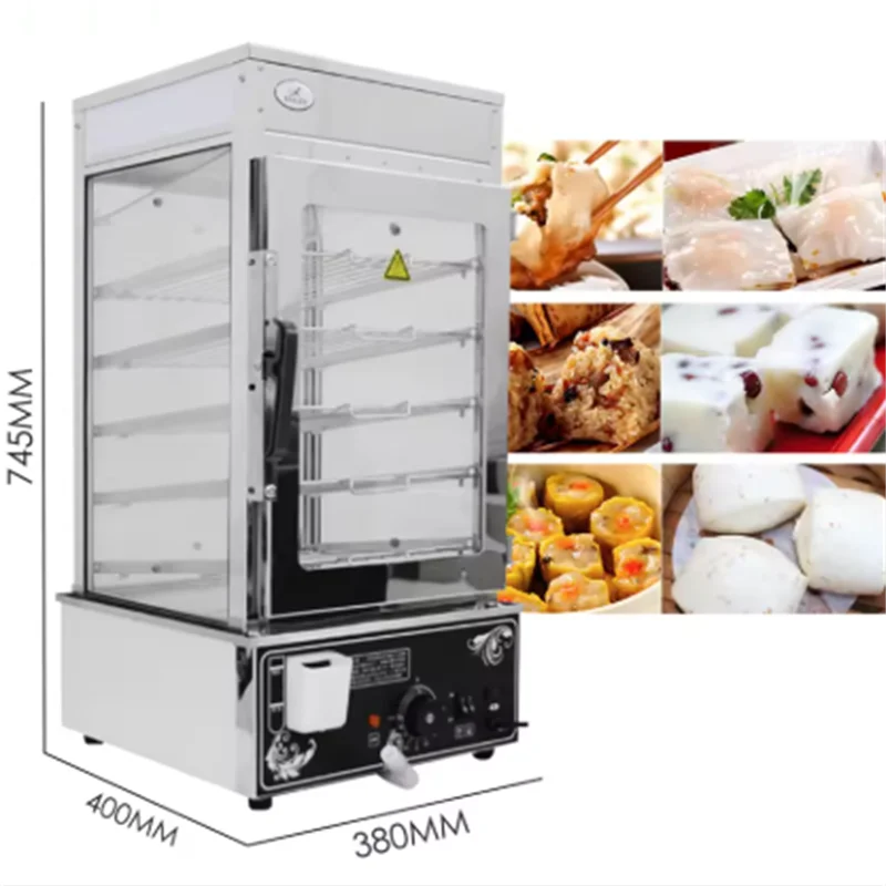 5 Layers Steamed Bread Sandwich Hot Showcase Electric Bun Steamer Stainless Steel Glass Cabinet Electric Food Warmer Display