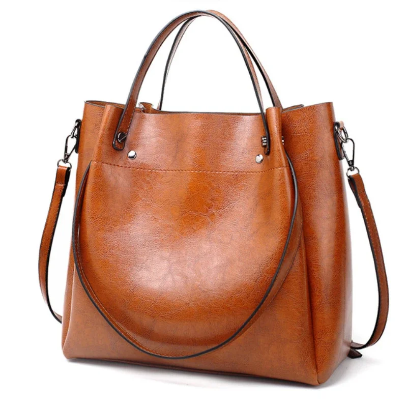 

New style Casual Large Capacity Women's Fashion Shoulder PU Leather Ladies Bucket Handbag Soft Shopping Crossbody Bag