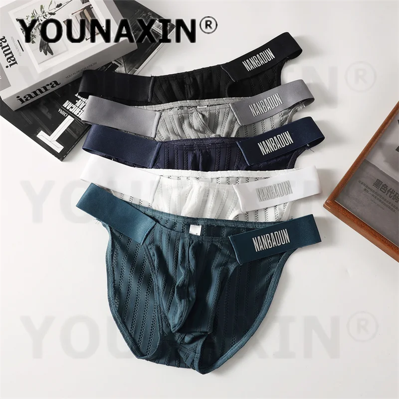 5 Pieces Men's Sexy Low-Rise Thong Briefs Ice Silk Solid Color Breathable Comfort Underwear M L XL 2XL