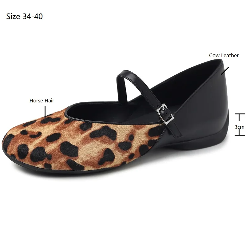 Insicre 2026 New Sweet Women's Pumps Leopord Print Cow Leather Round Toe Thick Low Heels Handmade Mary Janes Spring Shoes