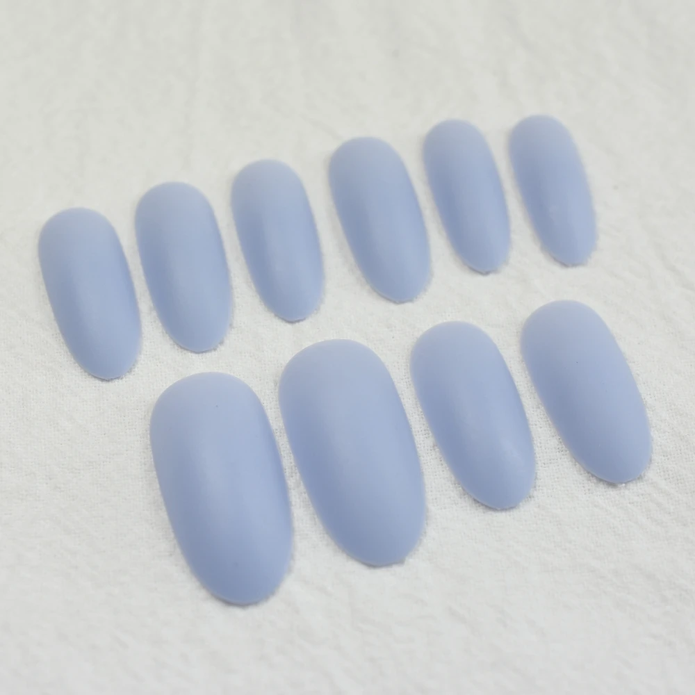 Matte Sky Blue Nail Art Tips Salon Quality Super Long Oval False Nails Fashion Fairy Pre-designed Nails