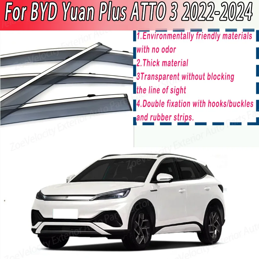 

Rain Deflector Thickened Window Rain Visor for BYD Yuan Plus ATTO 3 2022 2023 2024 Sporty Look Window Visor Car Auto Accessories