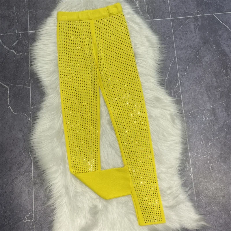 2024 High Quality Spring Autumn Women Knitted Leggings Full Diamonds Hot Drilling Stretch Skinny Pants Ankle-length Slim Legging