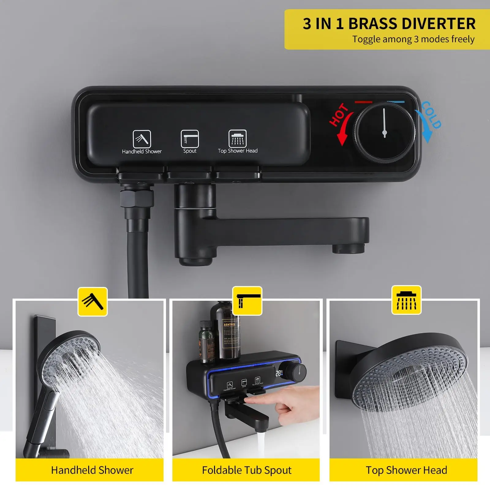 Système de robinet de douche dissimulé pour salle de bains moderne, ensemble de pomme de douche ronde murale en cuivre noir mat, mélangeur