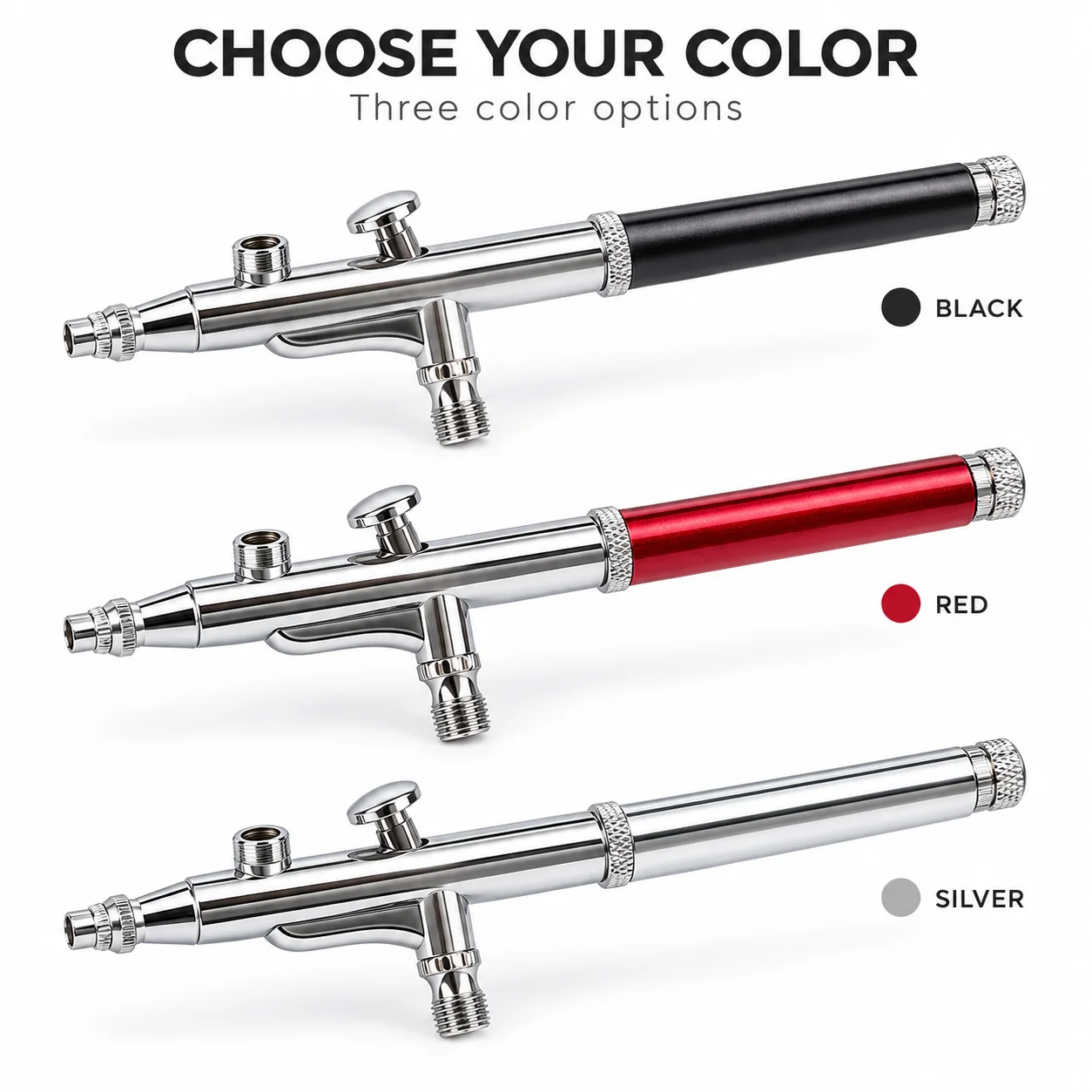 Dual Action Airbrush Kit, Gravity Feed Air Brush Set with 0.2mm & 0.5mm Needles, 3 Paint Cups, Braided Hose and Cleaning