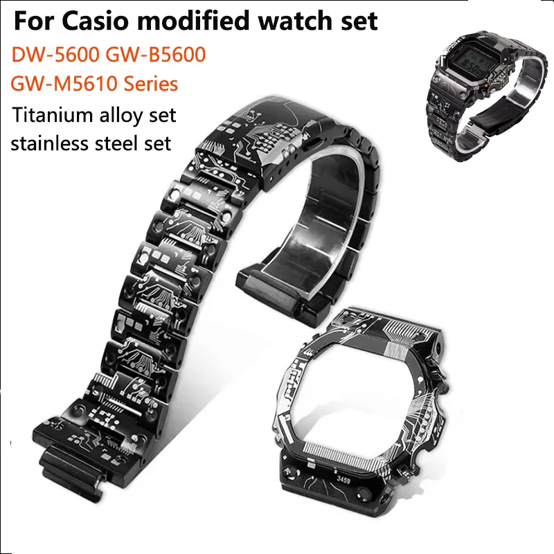 

Titanium alloy Case watchband Mod Kit For Casio DW-5600 GW-B5600 GW-M5610 stainless steel Metal Bezel +Strap watch accessories
