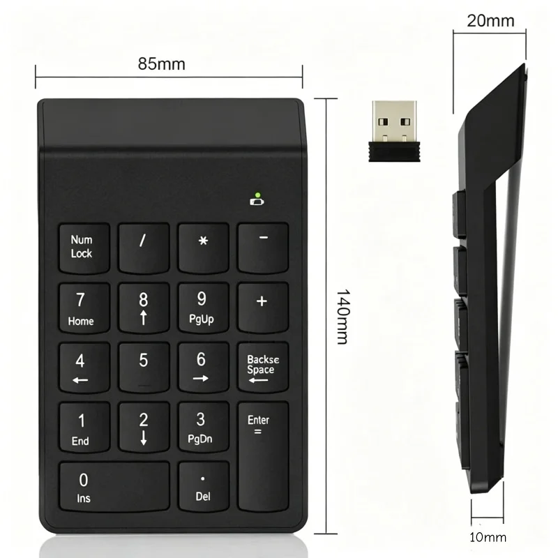 Mini Teclado Numérico Inalámbrico de 2.4G, Receptor Integrado, Teclado Numérico Digital con Teclas Tipo Chocolate para Oficina, Computadora Portátil y de Escritorio