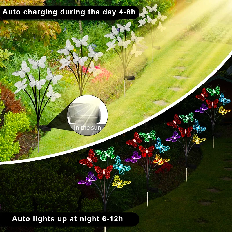 Solar Butterfly Lights Outdoor 6LED Garden Decor Bee Ball Solar Lawn Light Waterproof Stake Lights For Yard Pathway Patio