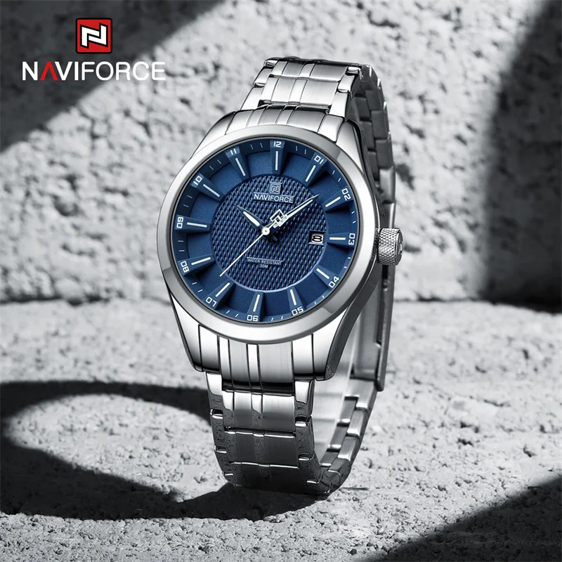 NAVIFORCE-Montres à Quartz de Luxe pour Homme, Horloge Étanche, Bracelet en Acier Inoxydable, Montre-Bracelet Décontractée, Mode Masculine