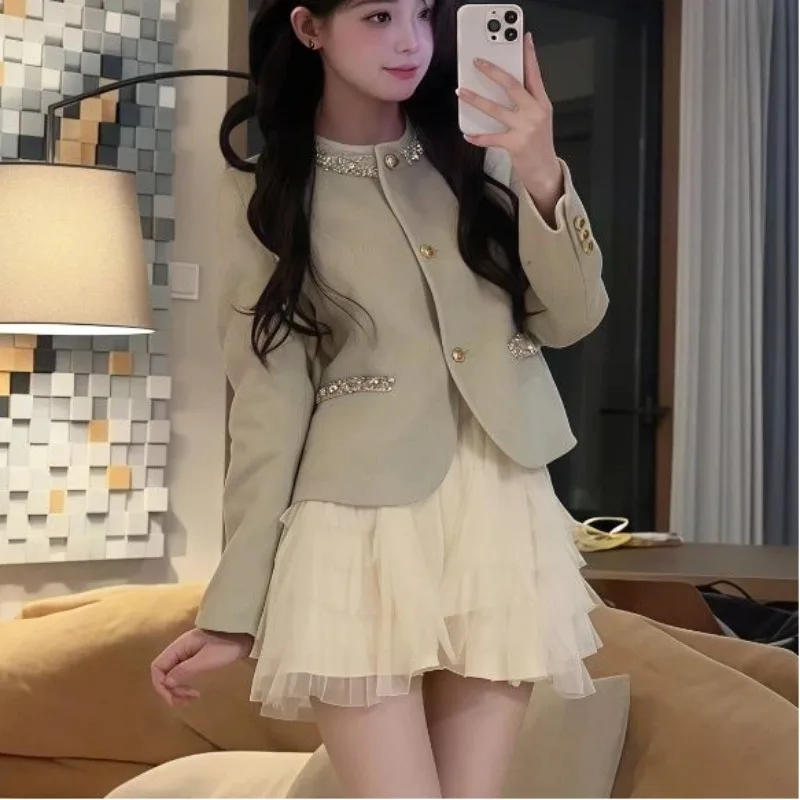 

Winter Japan Fashion Women's Two Pieces Set Elegant Retro Chic Blazer and Skirt Set Party Casual Slimming Outfit Woman Clothes