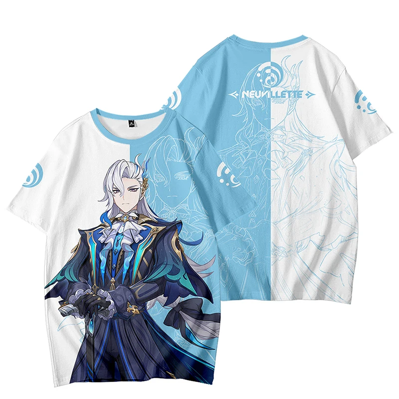 

3D Neuvillette Tshirt Short Sleeve O-neck Clothes Unisex Tees Tops Fashion Summer Kids Genshin Impact Pullover Cartoon Tee