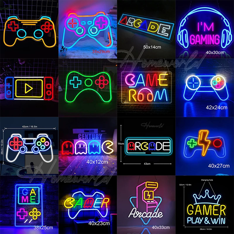 Arcade Neon Sign LED Game Room Handle Neon Light Wall Decor Gamer Teen Shop Internet Cafes USB port Party Birthday Gift