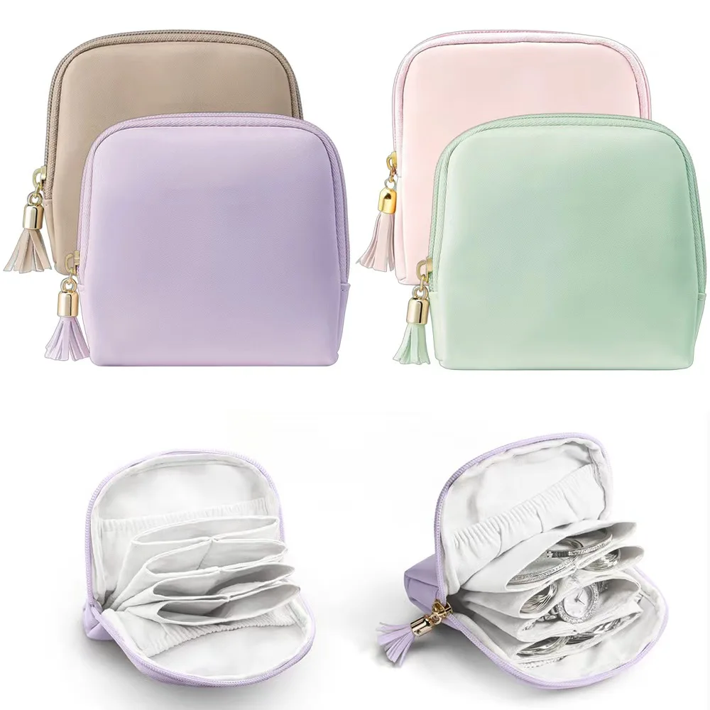 

PU Leather Jewelry Travel Case with 6-Pockets, Tassel Jewelry Organizer Storage Bag for Bracelet Rings Earring Travel Essentials