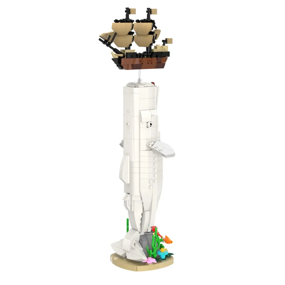 Gobricks MOC Moby Dick Building Blocks Model Deep Sea Moby Dick Bricks White Whale Assemble Educational Toys Kids Birthday Gifts