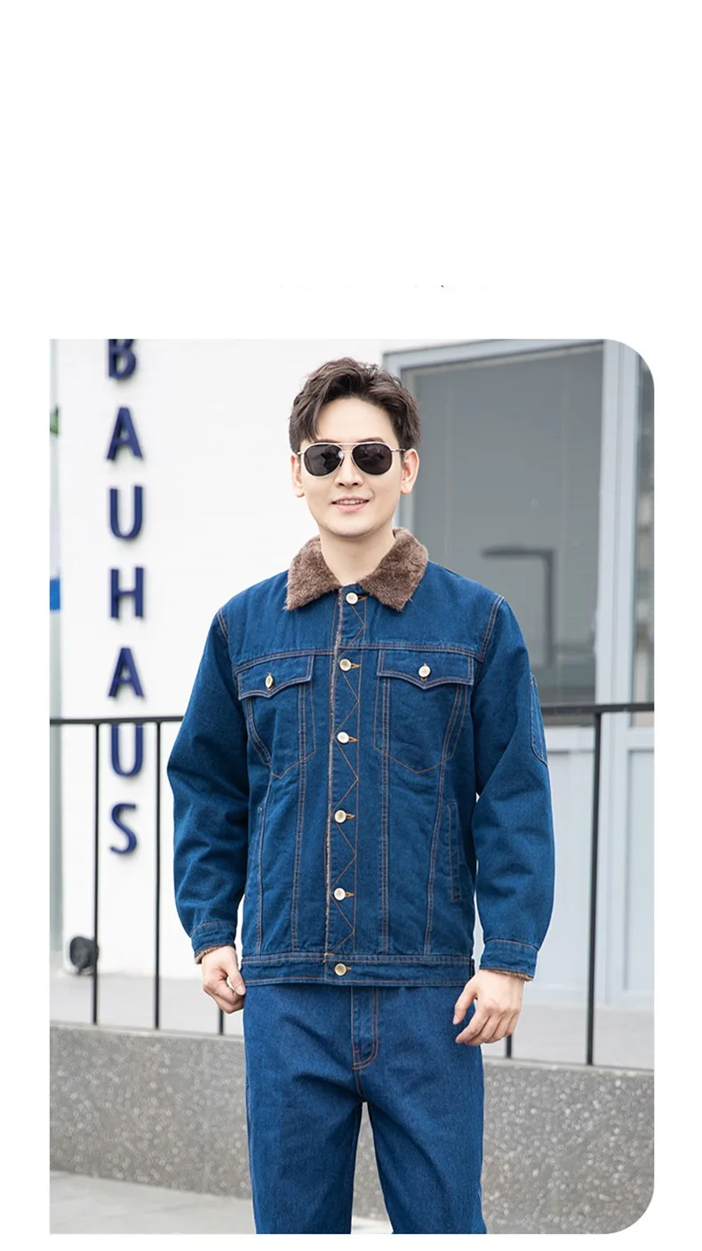 Winter Work Clothing Warm Fleece Denim Jacket Coat Single Breasted Thermal Working Welding Suit Wear Resistant Workwear Thick 4x