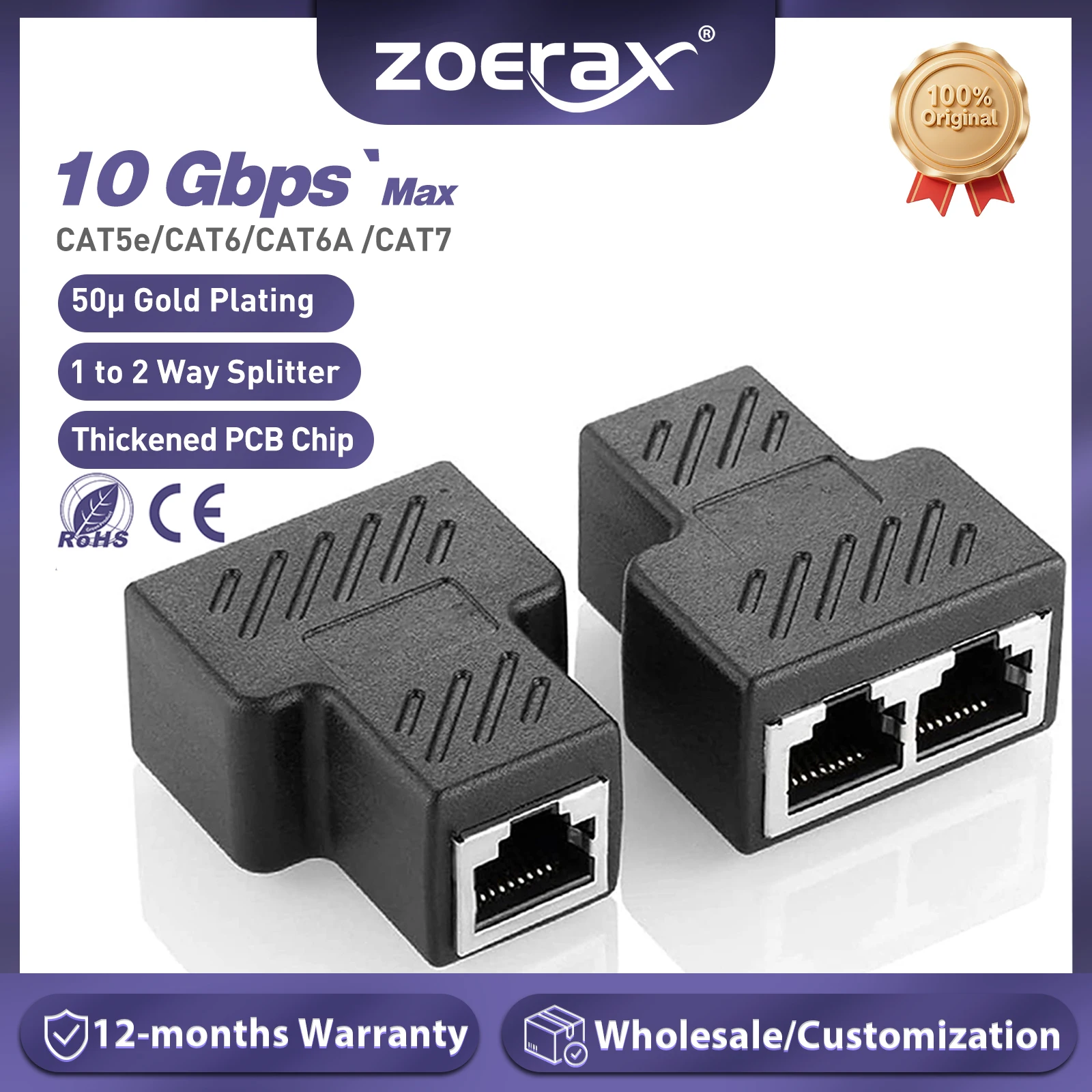 Conector divisor RJ45, adaptador extensor Ethernet ZoeRax 1 a 2, acoplador hembra a 2 hembra RJ45 para Cable Ethernet de red, 2 uds.