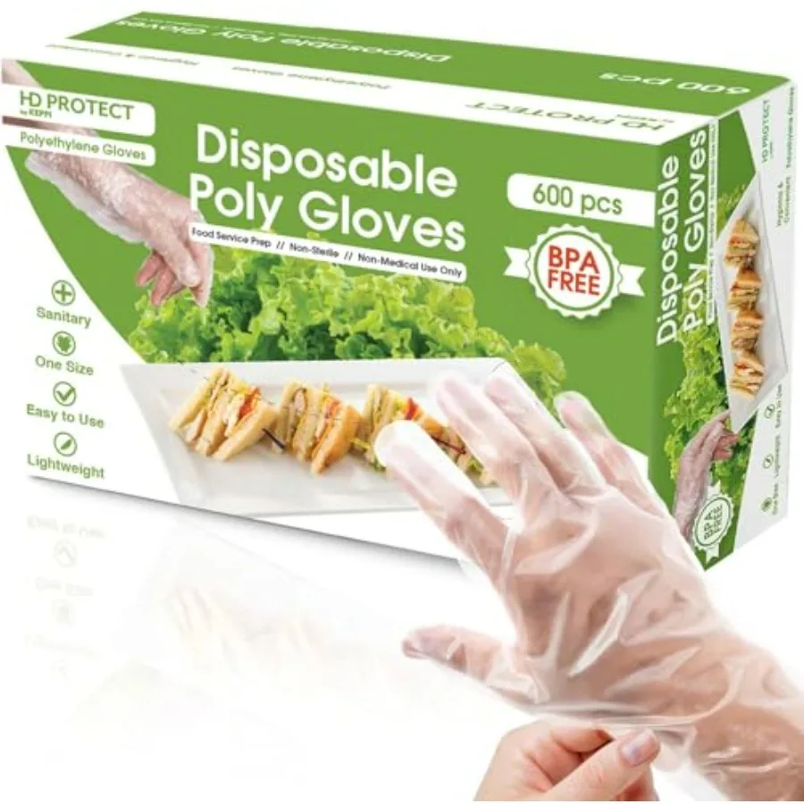 

Pack Disposable Food Prep Clear ethylene, Latex- BPA and Powder-Free Bulk Kitchen Gloves for Cooking, Catering, BBQ, Baking, Re
