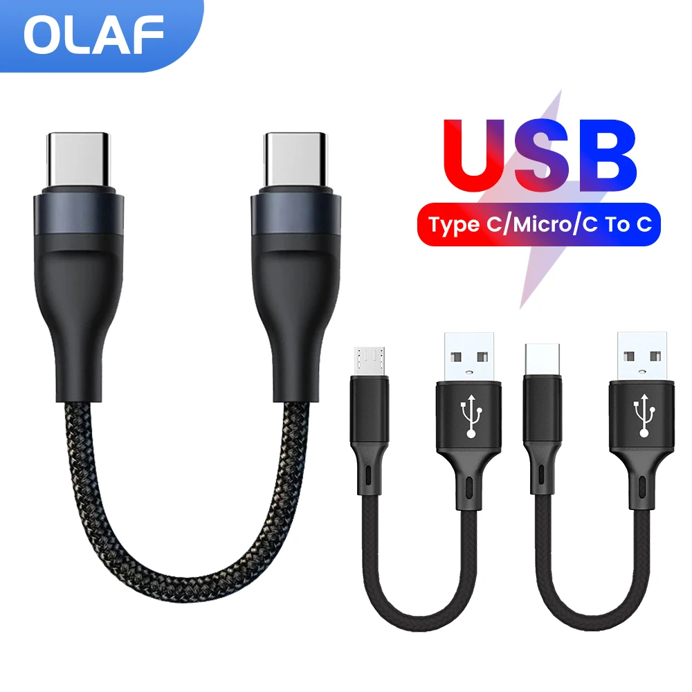 0.25m Short USB Charger Cable 3A Micro USB Cable For Power Bank Android Phone Type C to Type C Cable Fast Charging For iPhone 15