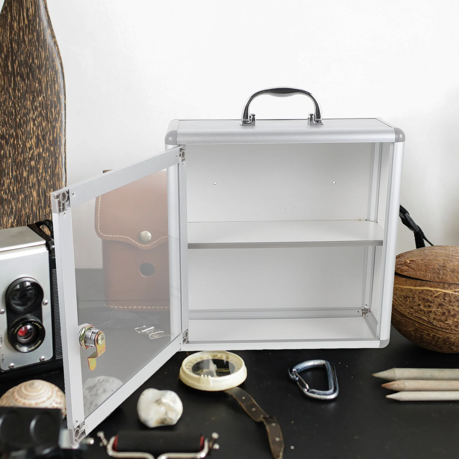 صندوق دواء معلق على الحائط مصنوع من خليط معدني بسعة كبيرة صندوق تخزين للطوارئ قابل للقفل حقيبة إسعافات أولية محمولة للمكتب المنزلي #5