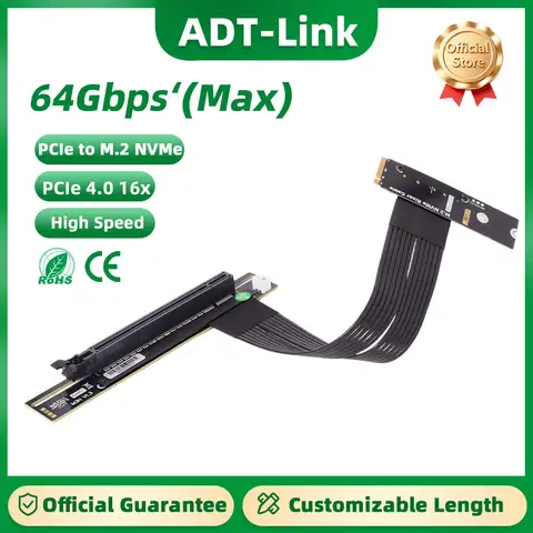 ADT-Link M43UH M.2 for NVMe Key M to PCI-E 4.0 x16 Graphics Card Extender M.2 Turn 90 Angle 16x M2 Riser Card Adapter GPU Cable