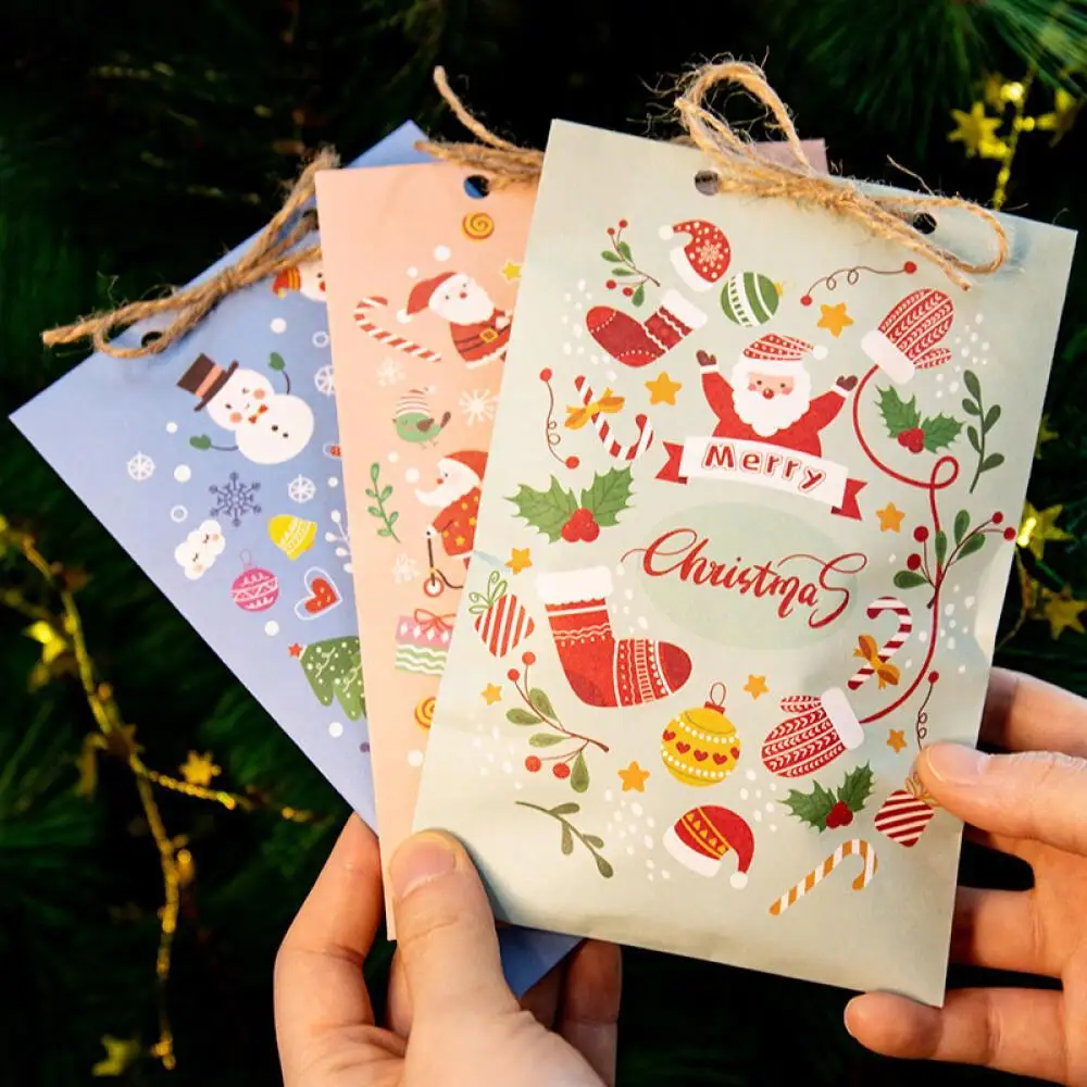 24Pcs Christmas Advent Calendar Bags Kit Envelope Shape Paper Gift Bags with 1 to 24 Countdown Number Stickers for Xmas Party