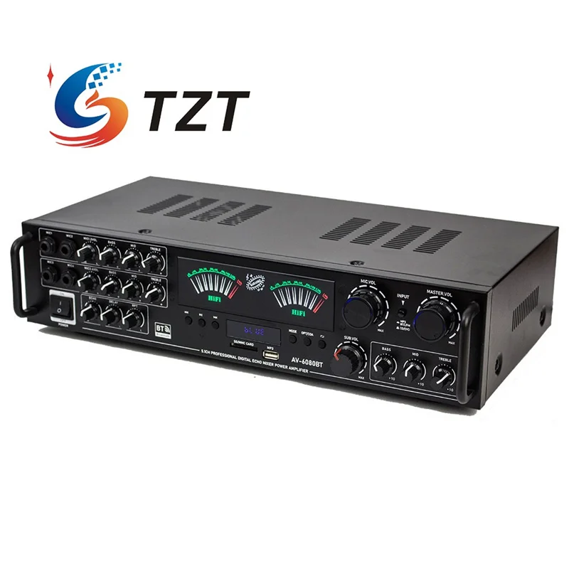 

TZT AV-6080BT 220V Professional 5.1 Channel Bluetooth6.0 Power Amplifier 1200W with Independent Ultra-heavy Subwoofer